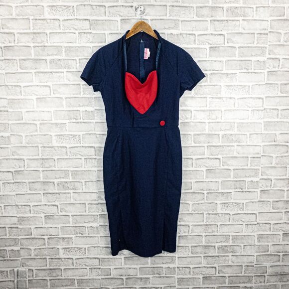 Pinup Couture Women's 50s Veronica Dress in Navy with red heard size XL - Picture 11 of 12